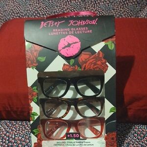Betsey Johnson Floral and Black Reading Glasses Trio Thick Frame +150